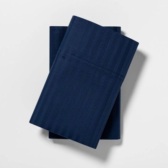 Threshold - King 400 Thread Count Damask Solid Pillowcase Set  Indigo - Picture 1 of 1